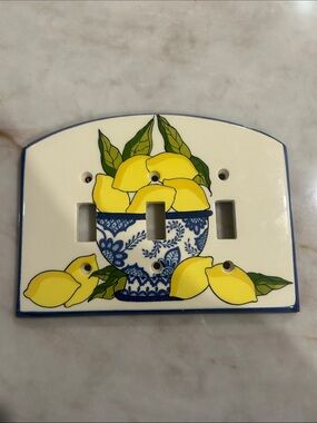 All Fired Up! Ceramic triple Light Switch Plate Lemons Tuscan Cottagecore